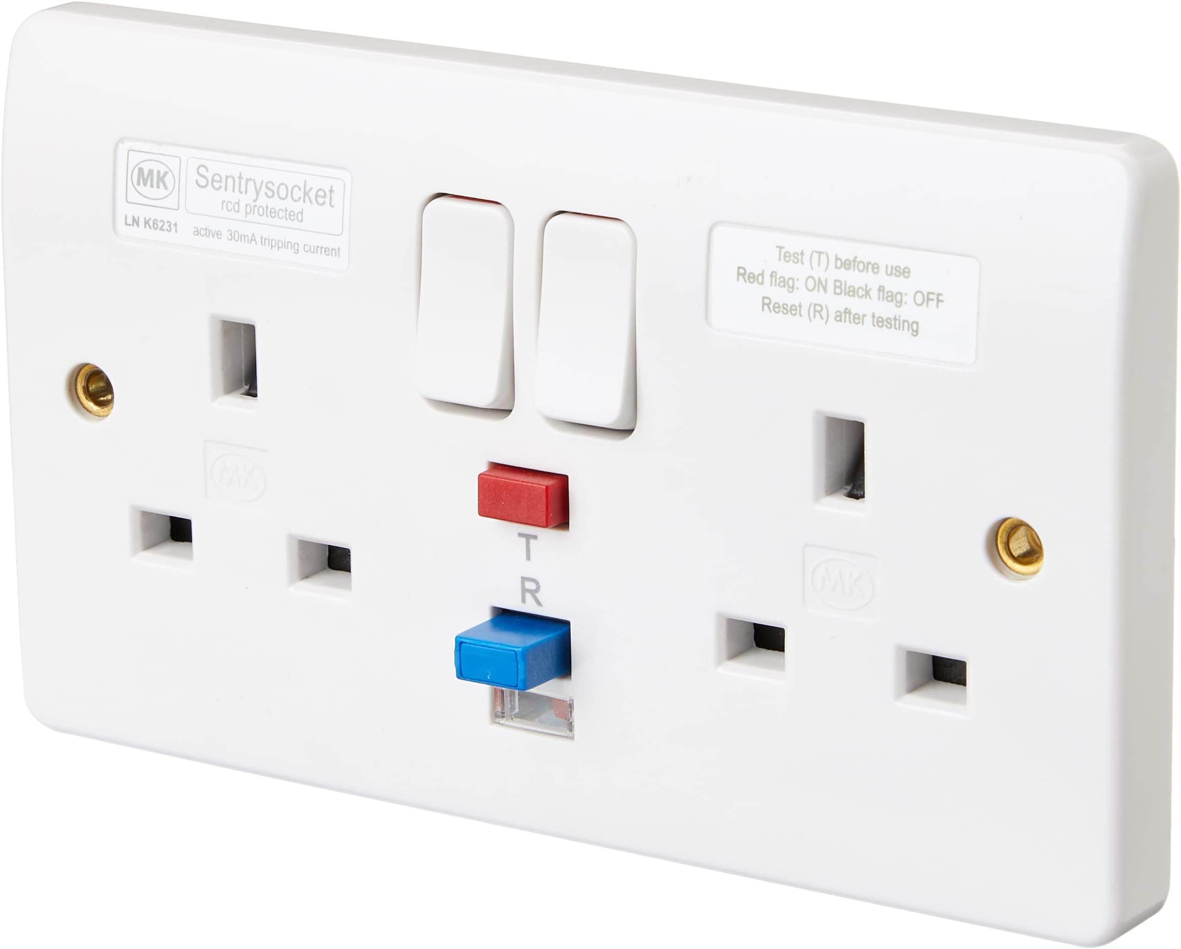 Mk K6231WHI 2-Gang 13A RCD Socket 30MA Active