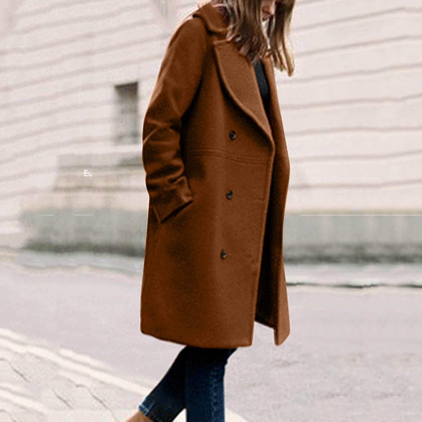 Manteau long en peluche pour femme - Élégant - Couleur unie - Manteau d'hiver chaud - Cardigan à revers - Avec poches - Mode trench-coat décontracté