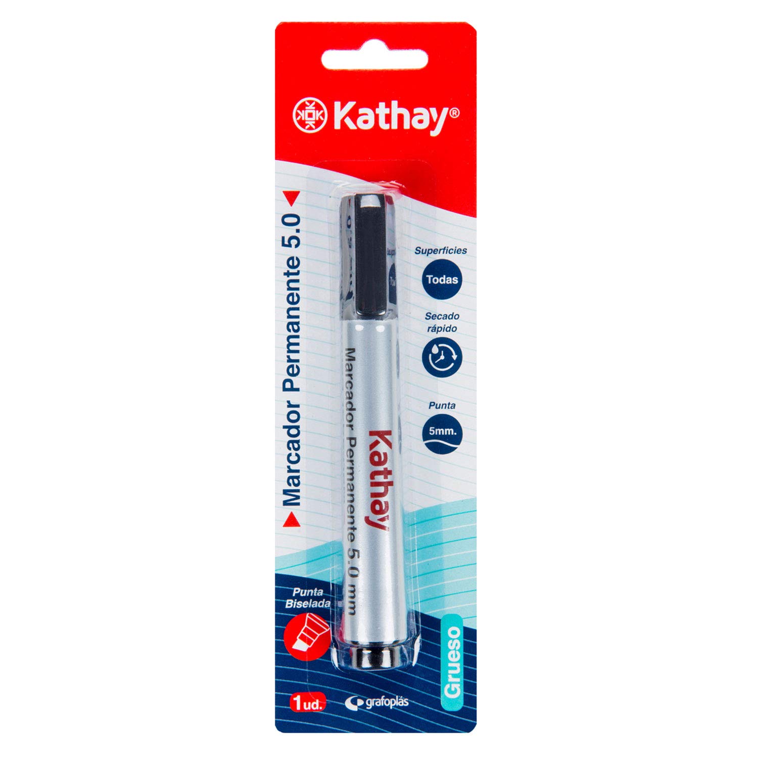 Kathay 86211710. Rotulador Permanente, Color Negro, Punta Biselada 5mm, Secado Rápido, Para Todo Tipo de Superficies