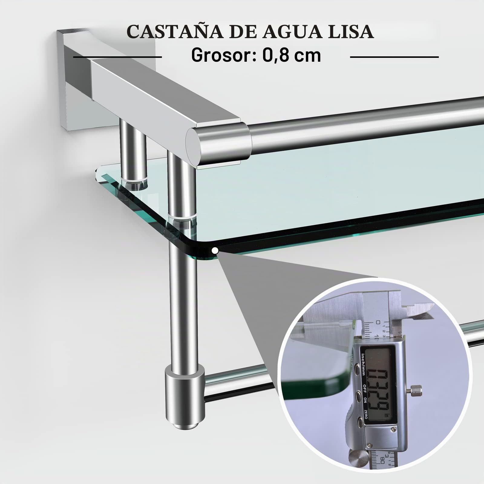 Estante de Cristal para baño de 50,8 cm con toallero, Estante de Vidrio Templado montado en la Pared, Estante de Almacenamiento de Toallas de Hotel, Sus304, Acero Inoxidable, Acabado Cromado