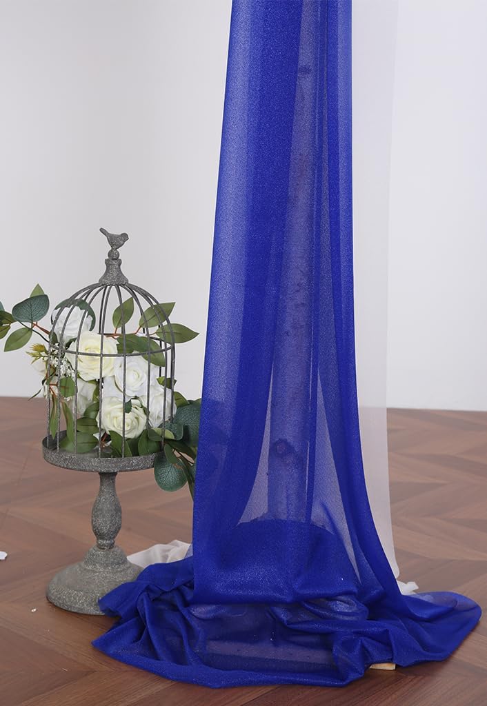 2 Panels 30Ft Extra Long Wedding Arch Draping Fabric, Sheer Arch Drapes for Wedding Party Backdrop (Slightly Shimmery, Royal Blue & White)