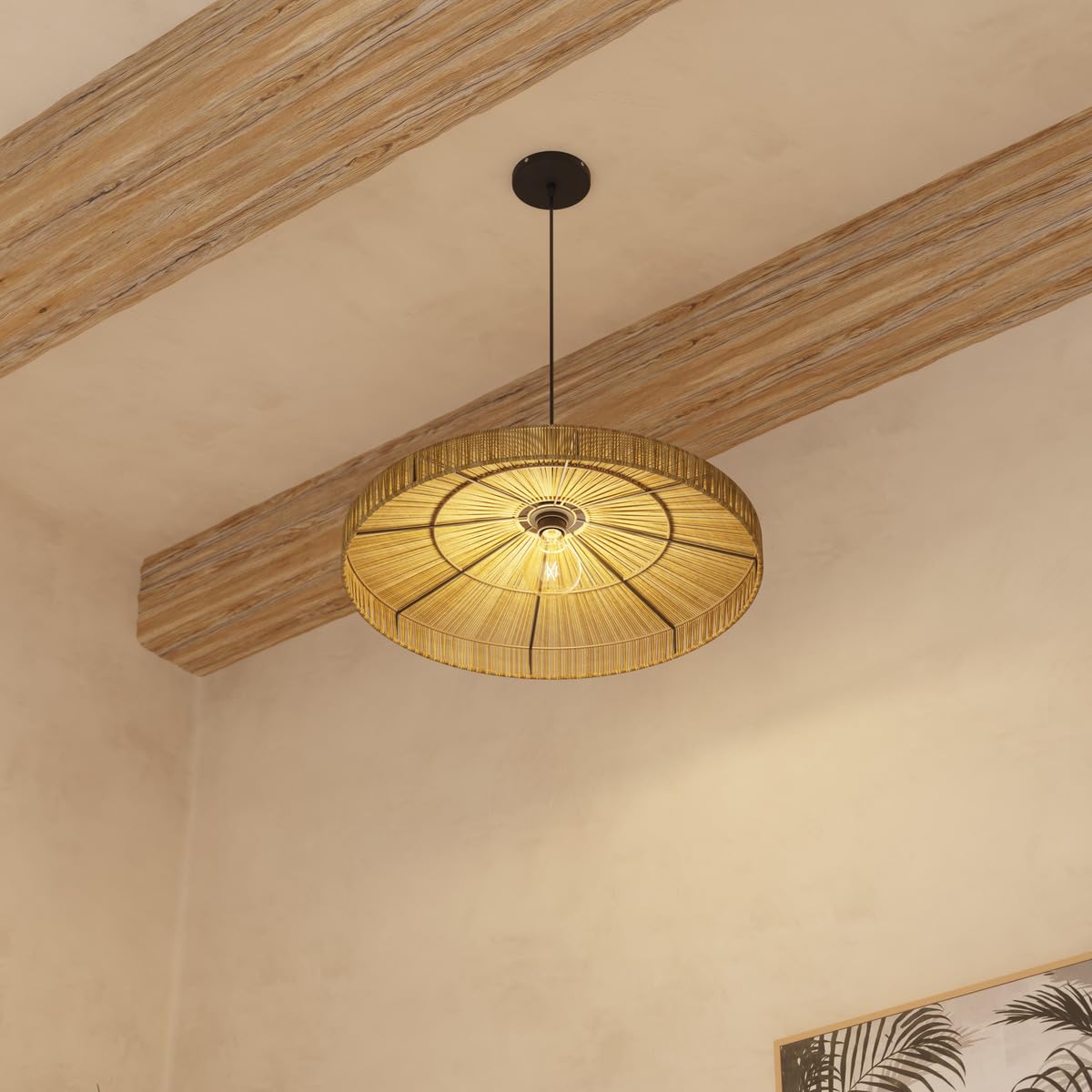 Atmosphera - Lámpara colgante Bellamy de yute trenzado beige, 58 cm de diámetro - Iluminación de estilo bohemio, altura regulable para salón y dormitorio