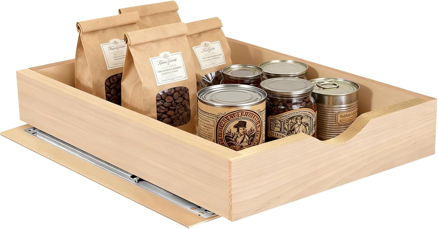 Pull Out Drawers for Cabinet Wood 24" W x 23" D x 4.5" H Slide Out Organizer and Storage Kitchen Cabinet Drawers Slide Out Shelves Pull Out Shelves in Kitchen Pantry Bathroom with Soft Close Bottom Mount 24"W