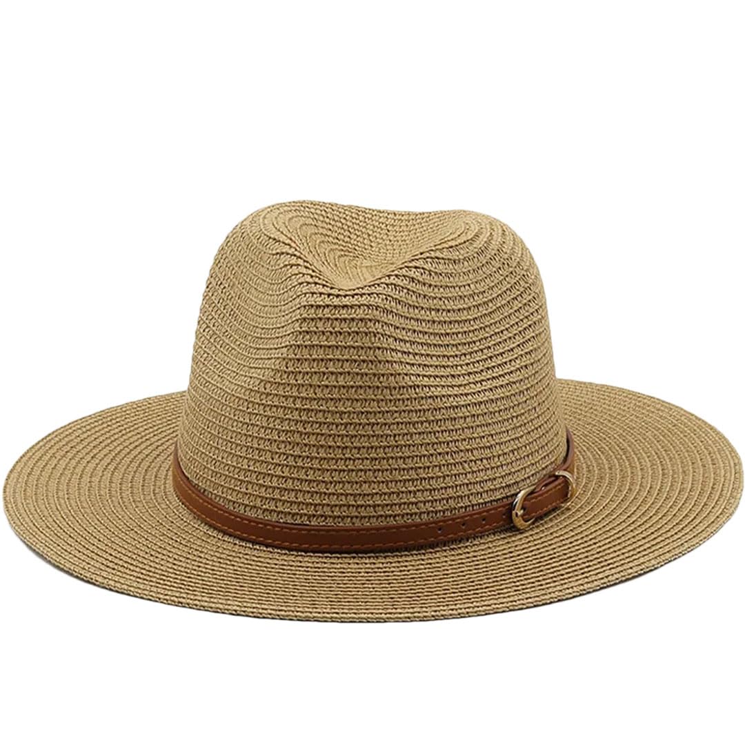 EYRMQWJPC Wide Brim Sun Hat, Unisex Straw Hat Multicolor Wide Brim Sun Protection Beach Jazz Panama Cap Brown Belt(Khaki)