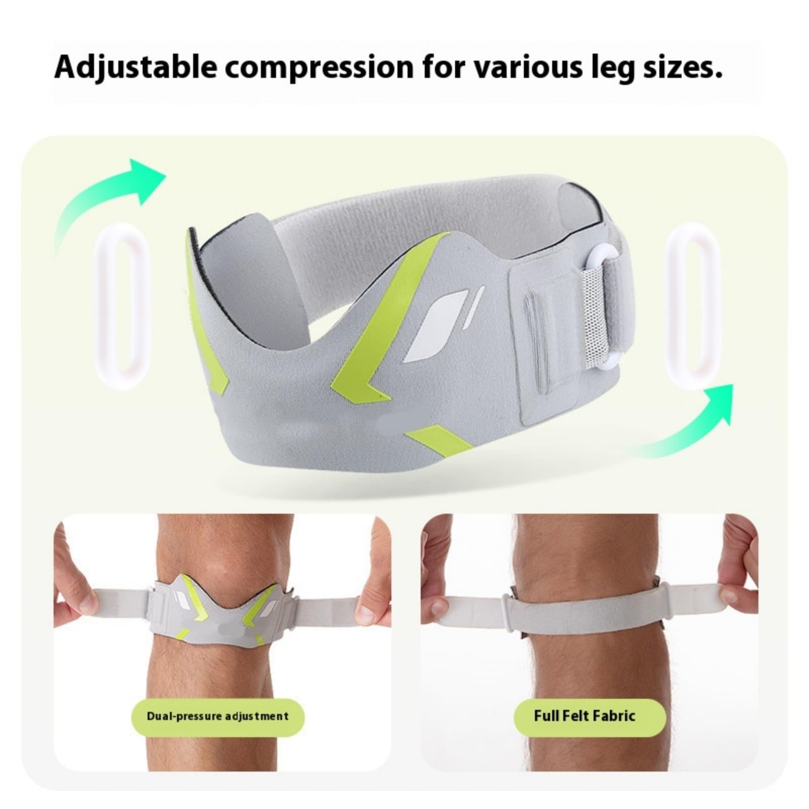 Genouillère invisible confortable avec sangle stabilisatrice, compression réglable