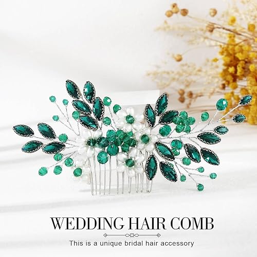 Miniatura 2 de JONKY Peine para el pelo de cristal nupcial con diamantes de imitación, pieza de pelo floral con perlas laterales, accesorios para el cabello de