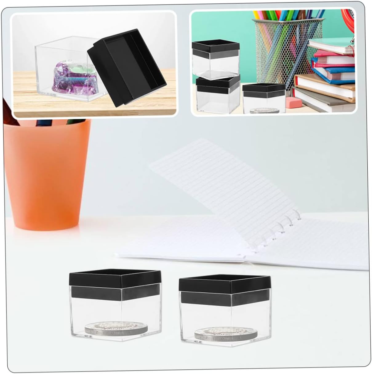 6pcs Transparent Specimen Display Case Mineral Showcase Box for Collection Storage and Desktop Use for Natural and Gemstone Display