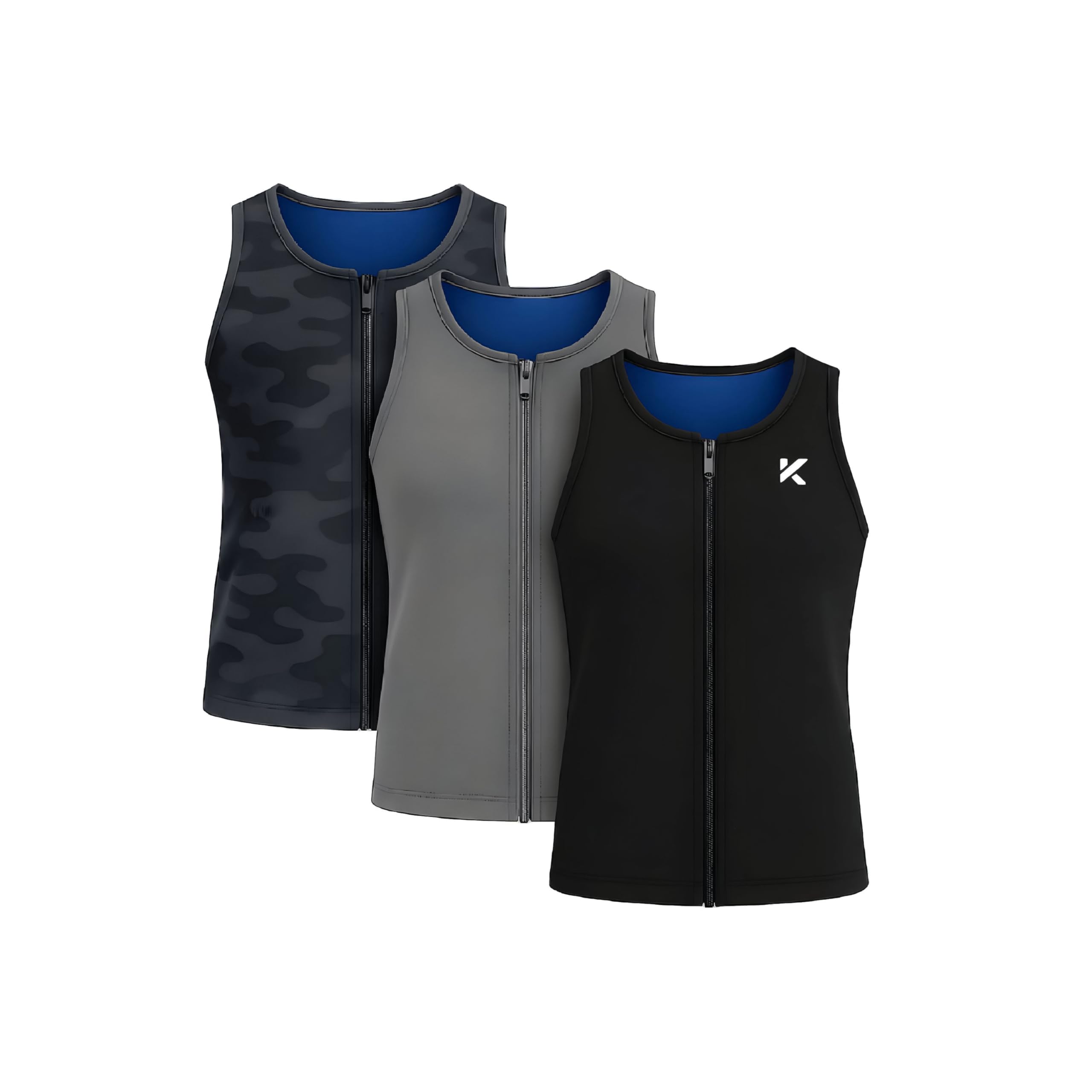 Kewlioo Men's Heat Trapping Zipper Sweat Enhancing Vest - Sauna Suit Shirt Compression Vest Shapewear Top for Gym Exercise