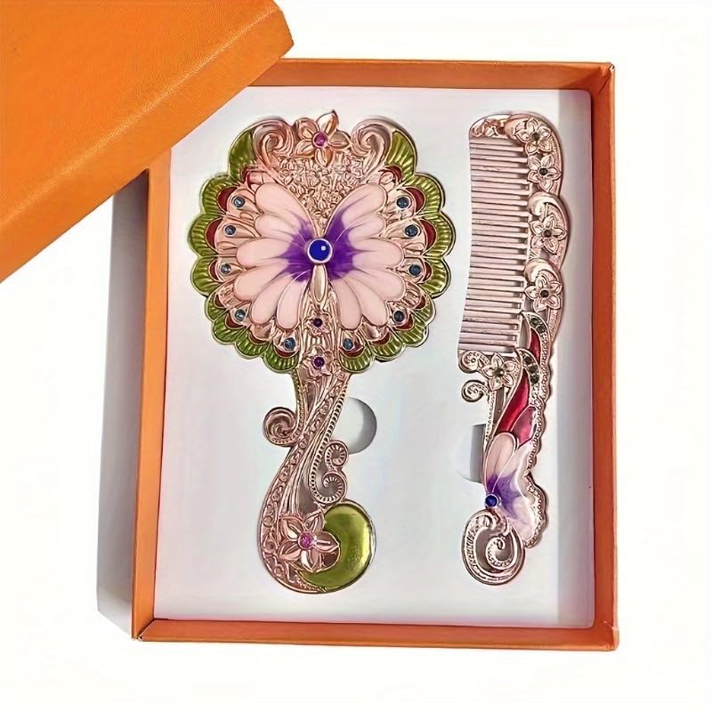 Espejo portátil plegable con mango metálico decorativo