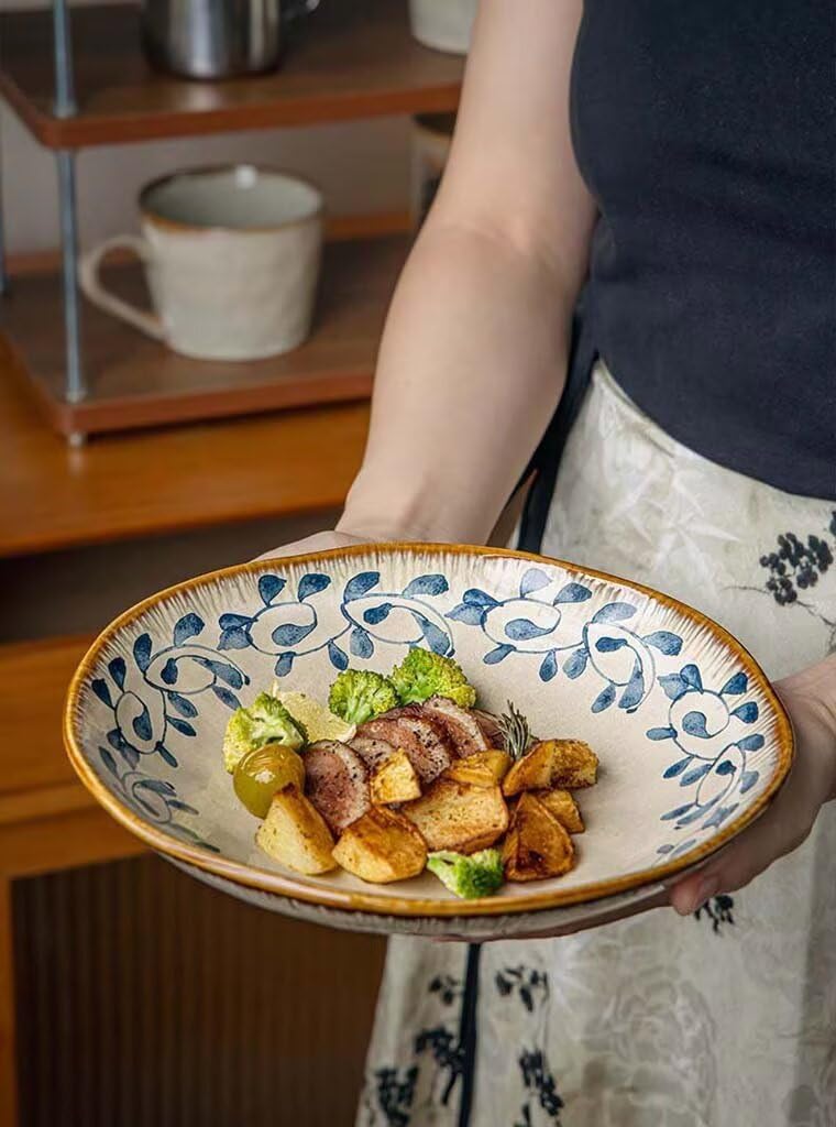 Cuenco de ceic irregular de 920 ml, plato profundo para uso doméstico, cocido a alta temperatura, plato de servir Ele para ensalada, pasta y postres