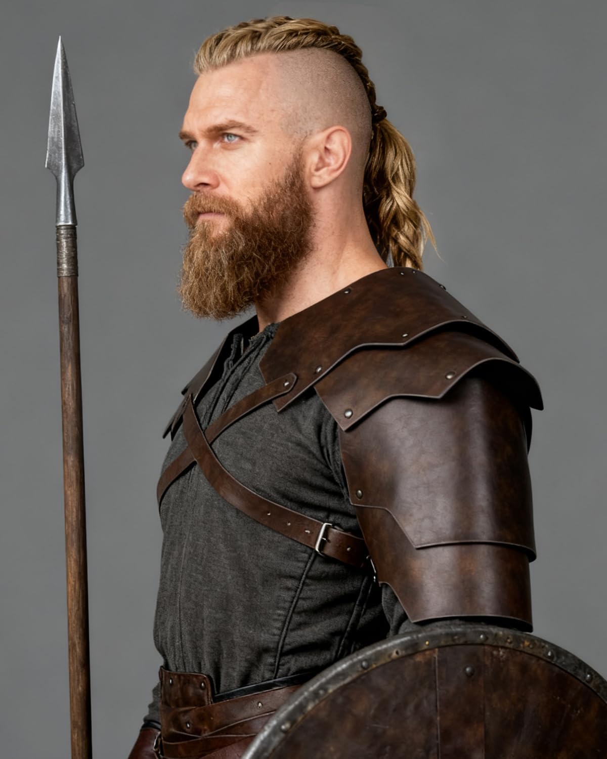 L'VOW Medieval Pauldron Leather Shoulder Armor for Knight Cosplay, Halloween LARP Viking Ren Faire Accessory - Image 6