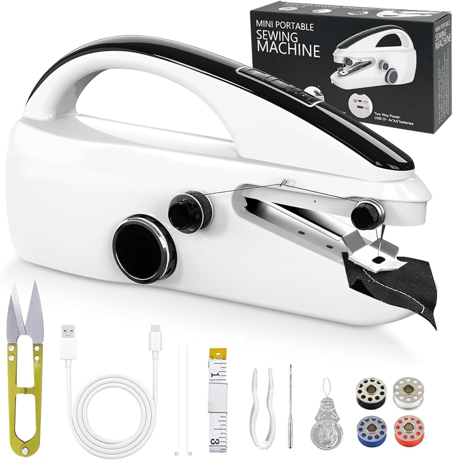 Handheld Sewing Machine, Portable Hand Sewing Machine with Sewing Kit, Dual Speeds, Easy to Use for Adults and Beginners, Ideal for Sewing Clothes, Fabrics and DIY