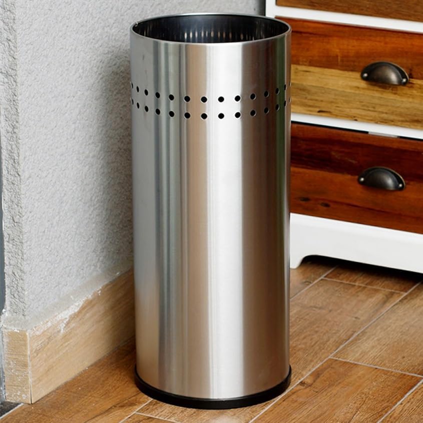 DELURA Soporte de almacenamiento para paraguas, cesta de acero inoxidable para paraguas, barril de paraguas de fácil drenaje, contenedor organizador