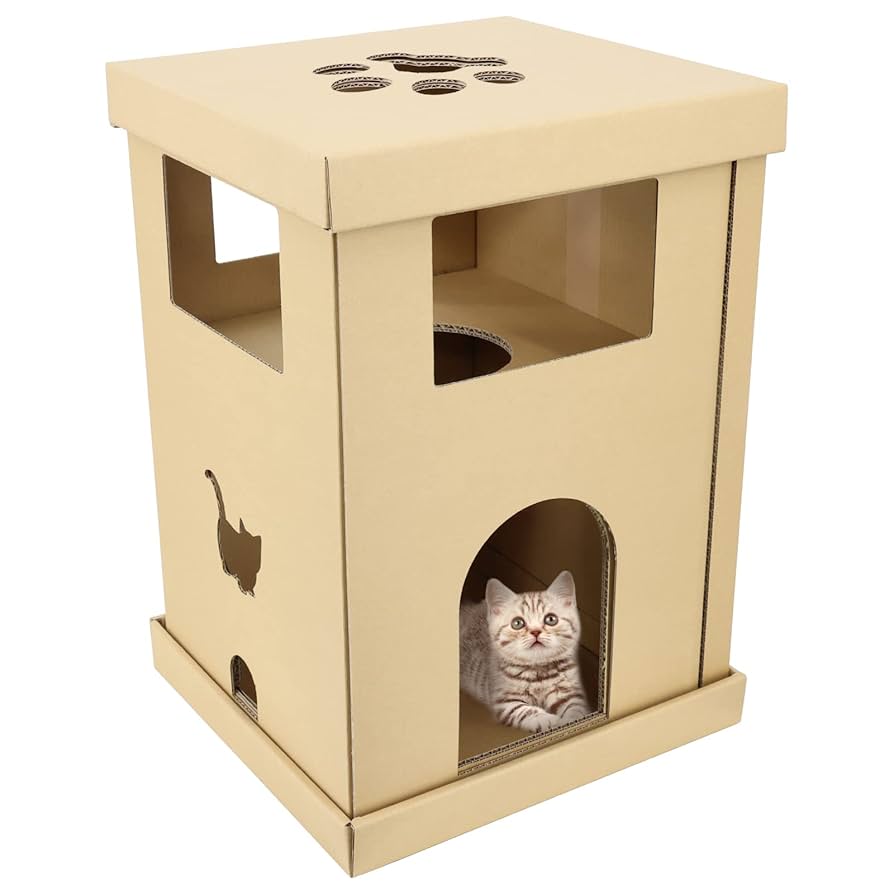 Amazon | KITAKAZEYA 猫ハウス 猫段ボールハウス 爪とぎが付属
