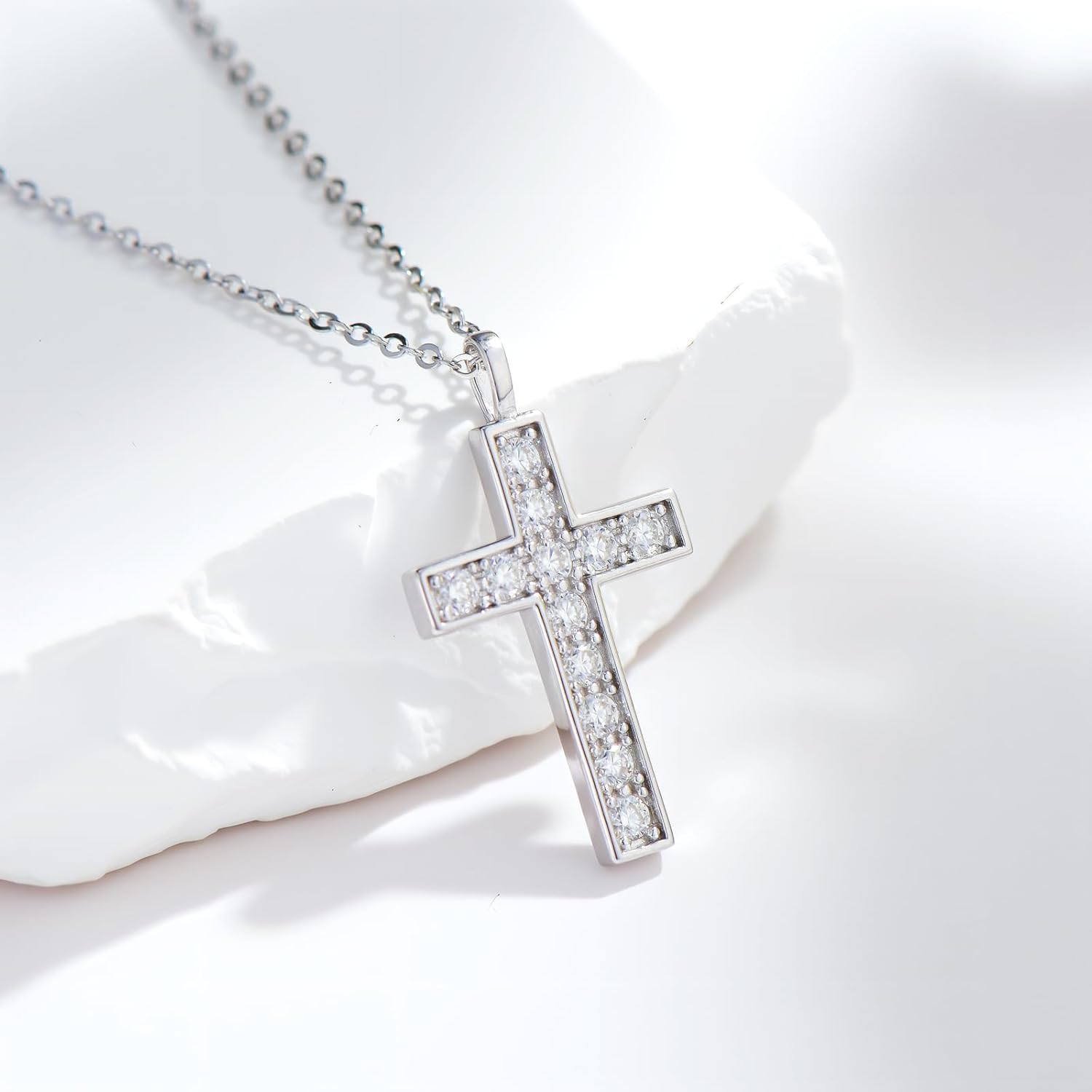 Moissanite Cross Necklace for Women 925 Sterling Silver Cross Pendant Jewelry Birthday Christmas Gift for Mom Wife, 18+2 inches - Image 5