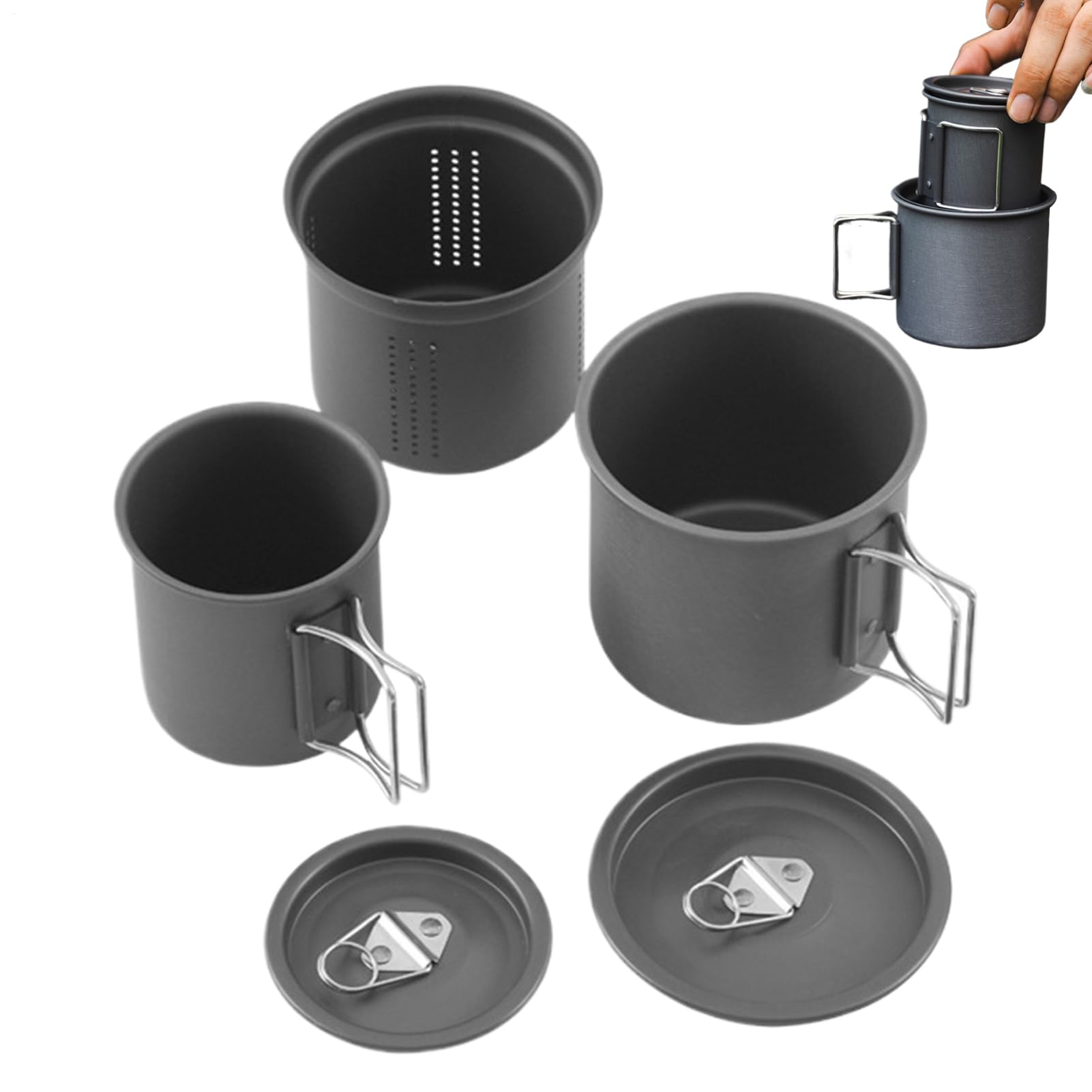 Tasses à café de camping avec poignée pliable et kit d'ébullition léger 3 pcs