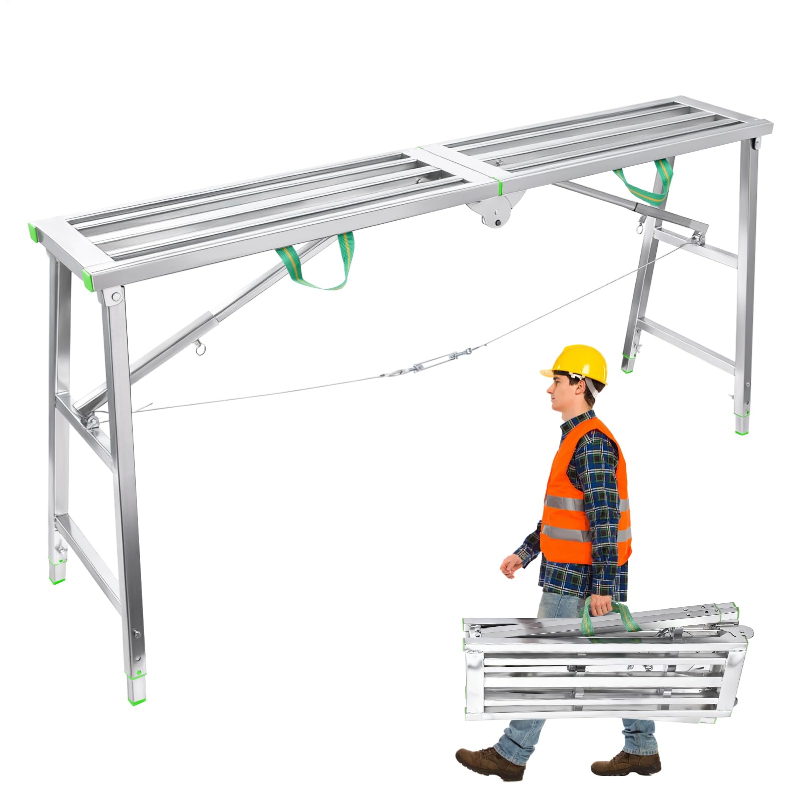 Plateforme de travail pliable - Échafaudage portable - Avec 4 vitesses réglables en hauteur de 80 à 120 cm - Plateforme de travail pliable pour la maison, l'atelier, le garage et les chantiers