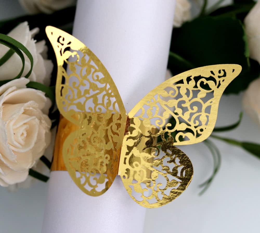 XINGNIAO Set di 6 anelli portatovaglioli a forma di farfalla, portatovaglioli dorati, per famiglia, matrimoni, feste, fiori, cene, tavolo da pranzo