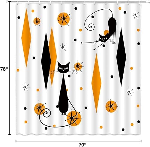 Miniatura 42 de GCTNBJL Cortina de ducha geométrica moderna de mediados de siglo, gato negro, estrellas atómicas, abstracto, rosa, negro, geométrico, retro, de los