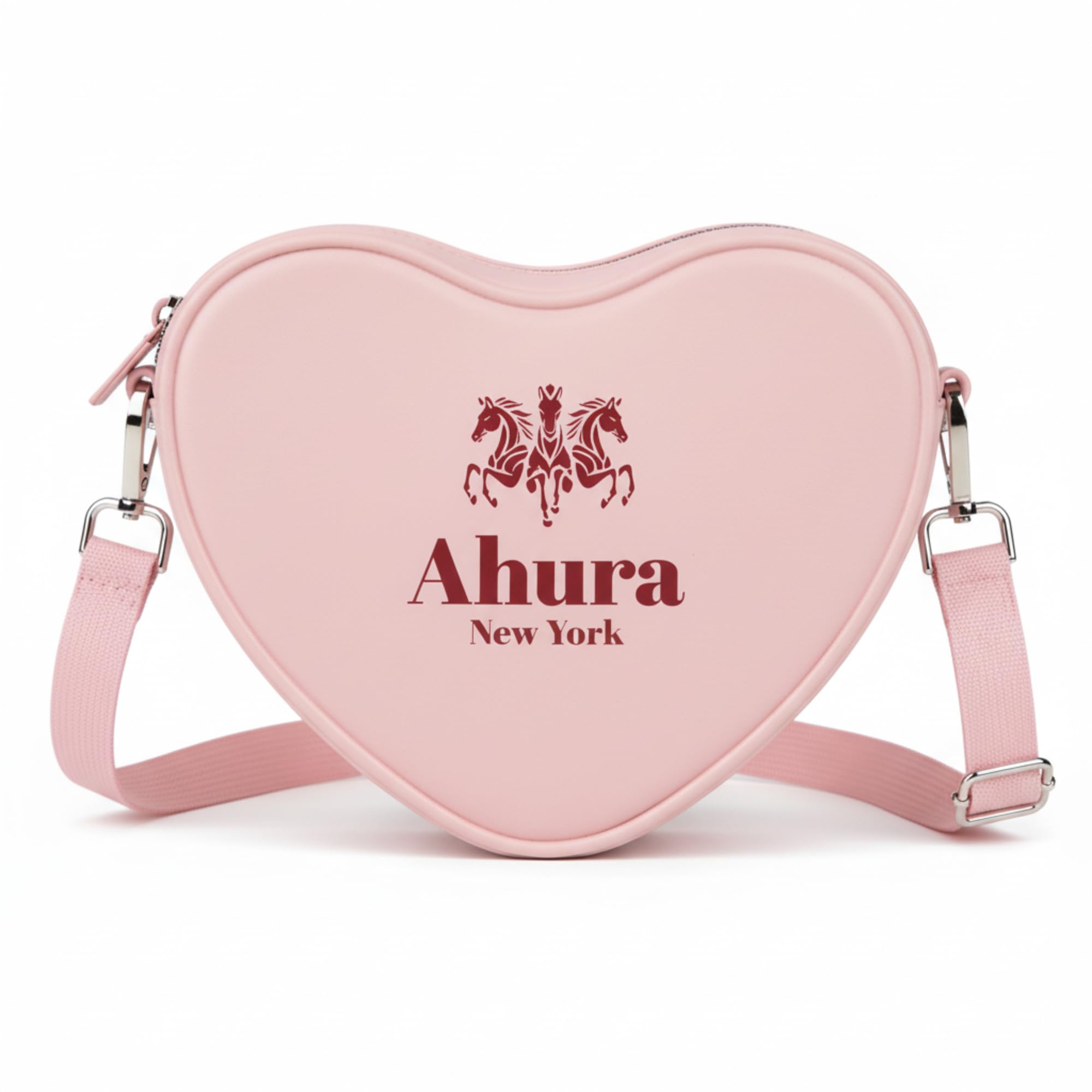 Ahura Heart-Shaped Crossbody Silicone Bag – Large Waterproof Handmade Purse for Women, Lightweight & Easy-Clean, Stylish Travel & Everyday Sling Bag with Classic New York Logo (Red)