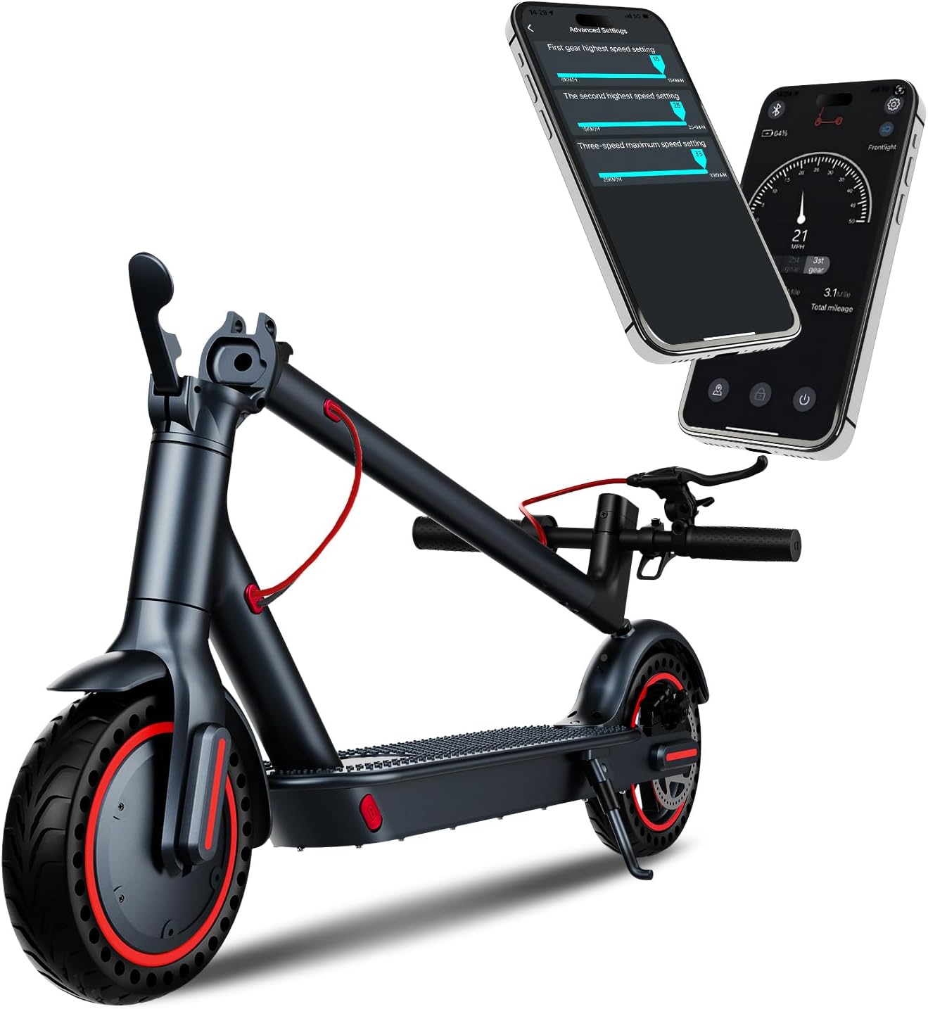 Electric Scooter for Adults, 500W Motor 21MPH 28Mi Range, 8.5-inch Solid Tires, Cruise Control, APP, Portable Folding, UL-2272 Certified,Dual-Brake System.