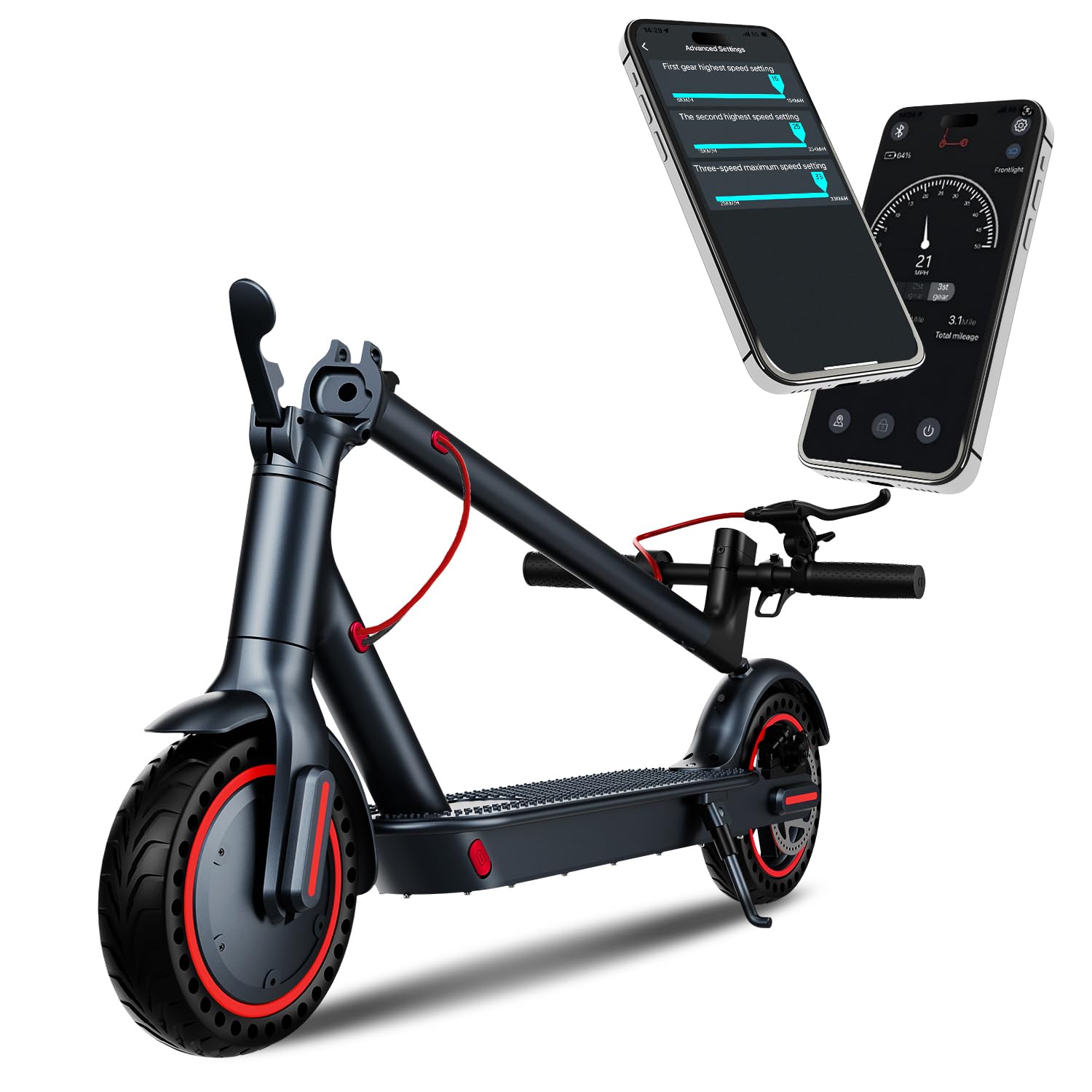 Electric Scooter for Adults, 500W Motor 21MPH 28Mi Range, 8.5-inch Solid Tires, Cruise Control, APP, Portable Folding, UL-2272 Certified,Dual-Brake System.
