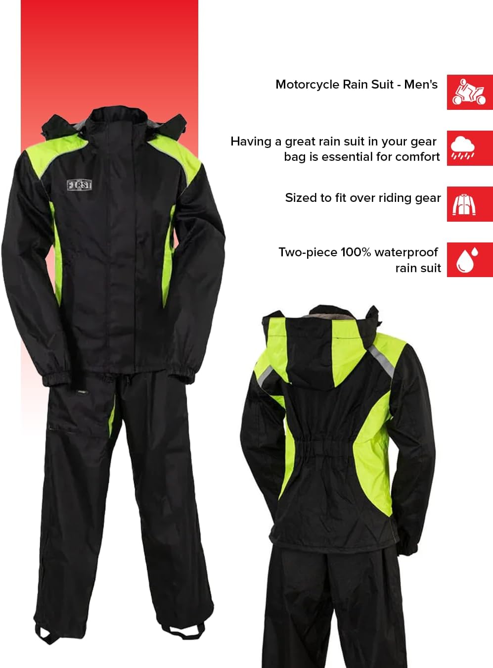 First Mfg Co – Women's Motorcycle Ripstop Rain Suit, Water Resistant, Breathable, Lightweight, Soft and Comfortable Rain Gear - Image 5