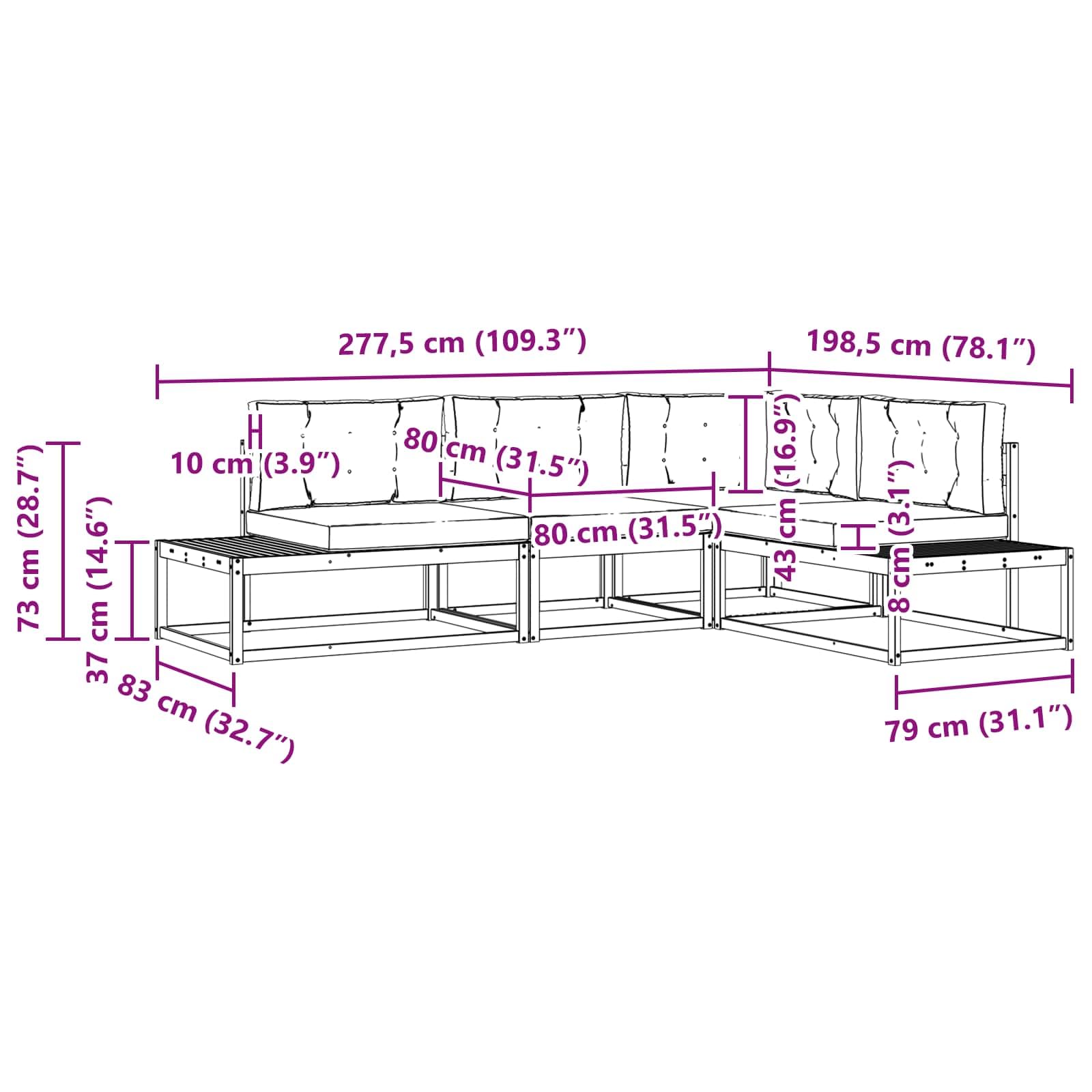 Ensemble de canapés d extérieur Blanc en Polyester et Bois d Acacia Massif, 277,5 x 198,5 x 73 cm, modulable sectionnel Angle pour terrasse Jardin, Assise et Coussins Inclus