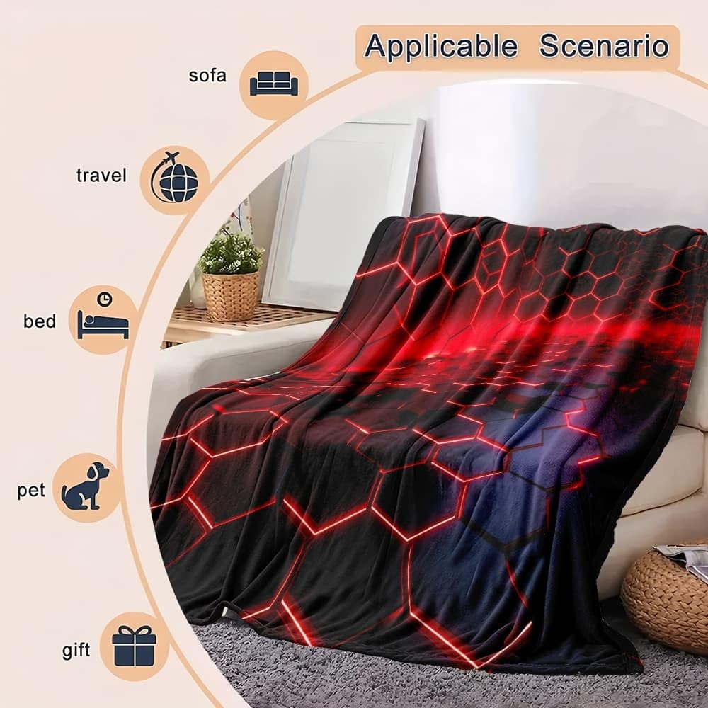 Coperta Plaid Pile di Flanella 180x220 cm, Alveare Geometrico Fantascientifico Calda e Morbida Coperta Pelosa Per Letto Matrimoniale, Colori Al Neon Coperta Morbida Leggera per Divano, Campeggio