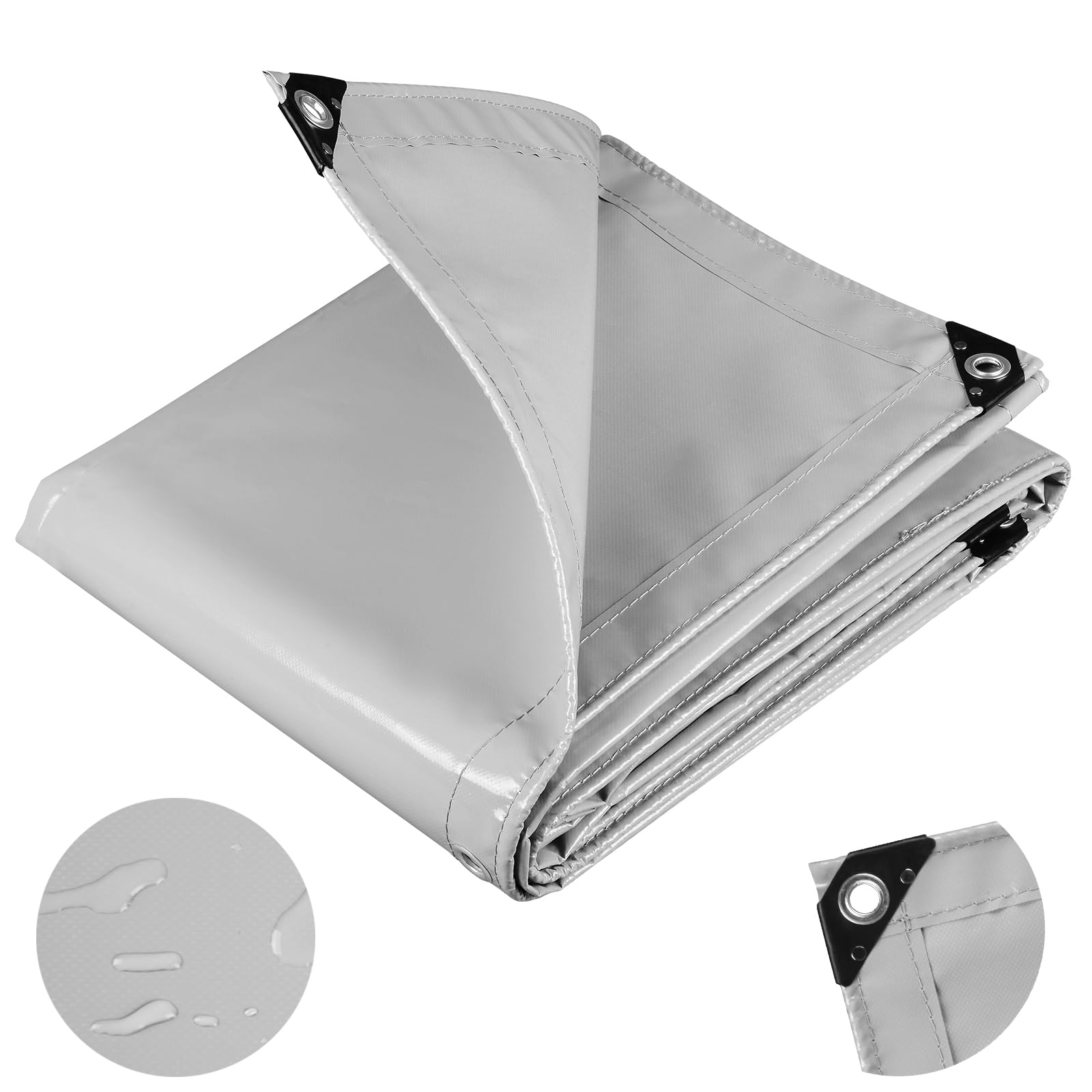 WOLTU Telo Idrorepellente EsternoTelone di copertura con occhielli Protezione Rinforzato PVC 500g/m², Telo Protettivo Multiuso per Barche, Legno, Piscina, Mobili da giardino, Auto, 3x4m, Grigio Chiaro
