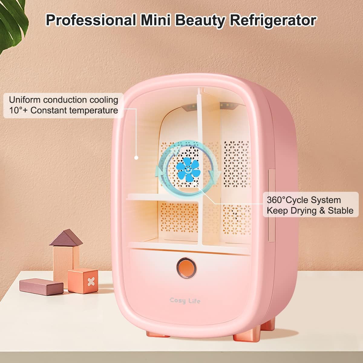Refrigerador para el cuidado de la piel de 12 litros, refrigerador de belleza para almacenamiento cómodo, 50.0 °F/50°F + control inteligente de temperatura constante, mini refrigerador compacto 6