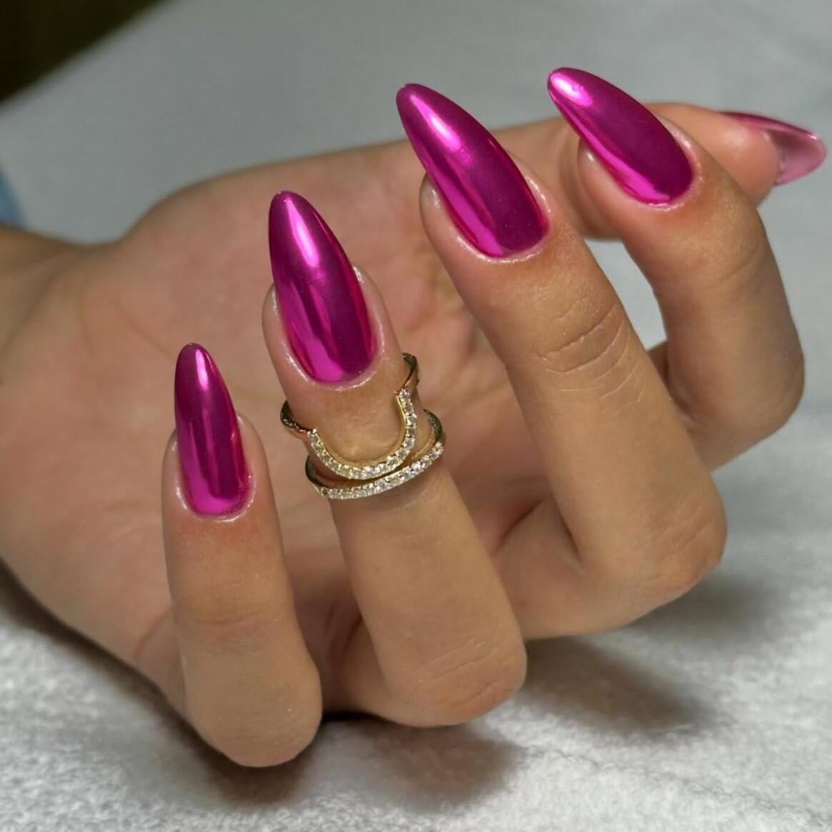 Metallic Purple False Nails Almond, SXVME Chrome Press On Nails Medium, Glazed Shine Fake Nails with Mirror Effect - Image 2