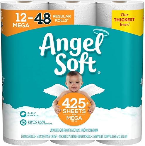 Angel Soft, Papel higiénico, 12 megarrollos, 12 rollos