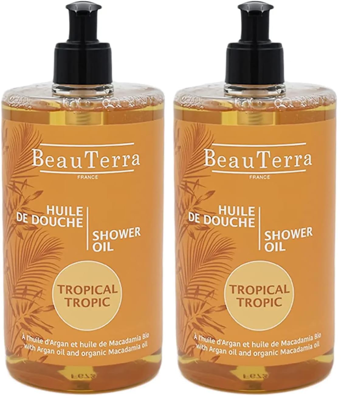 BeauTerra - Huile de Douche, 750 ml - Tropical - Sans Savon - à l'Huile d'Argan et Macadamia Bio - Hydrate et Rajeunit - Fabriqué en France (Lot de 2)