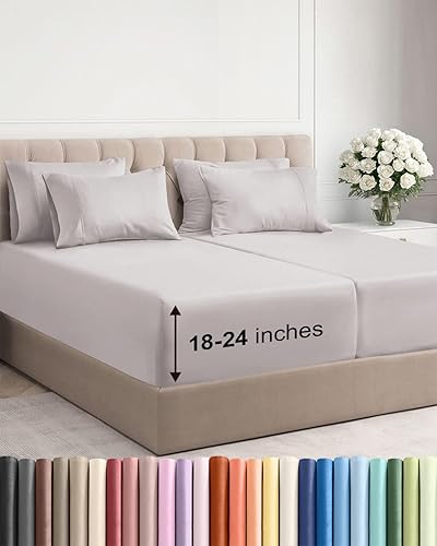 Miniatura 79 de Juego de sábanas de bolsillo extraprofundo, transpirables, refrescantes, suaves, de ajuste fácil, sin arrugas y cómodas, para hotel, 7 piezas
