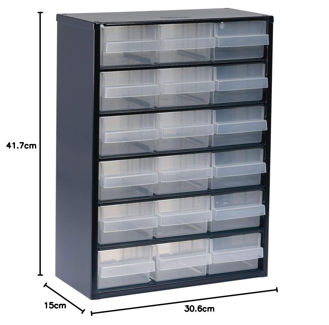 raaco Casiers à Tiroirs C9-18, avec 18 Tiroirs en Plastique, Charge 20 kg, 15 x 30.6 x 41.7 cm, Montable au Mur, pour Rangement Garage & Atelier, Rangement Visserie Atelier