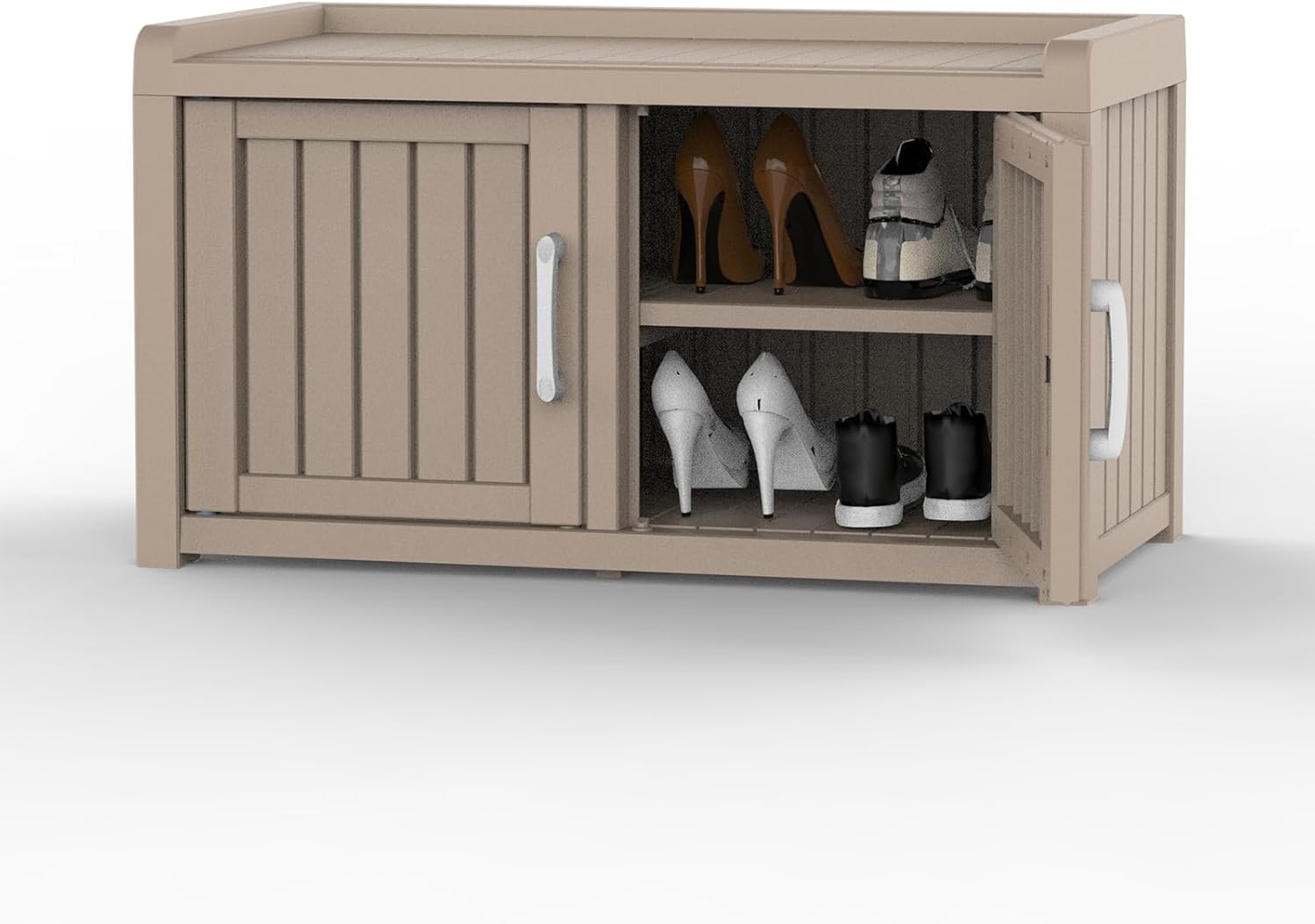 Vixzen Double Door Shoe Bench with Storage,Multifunctional Resin Storage Bench,Shoe Storage Bench for Entryway,Living Room, Bedroom（Grey 31.89 * 17.32 * 17.91）