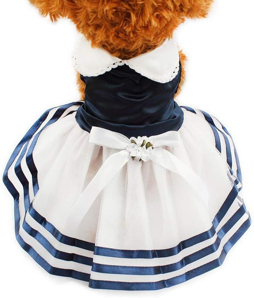 Tutu Lace Sailor Dog Dresses Stripes Skirt for Dogs Dress Pet Princess Clothing (Size : X-Small) (Large)