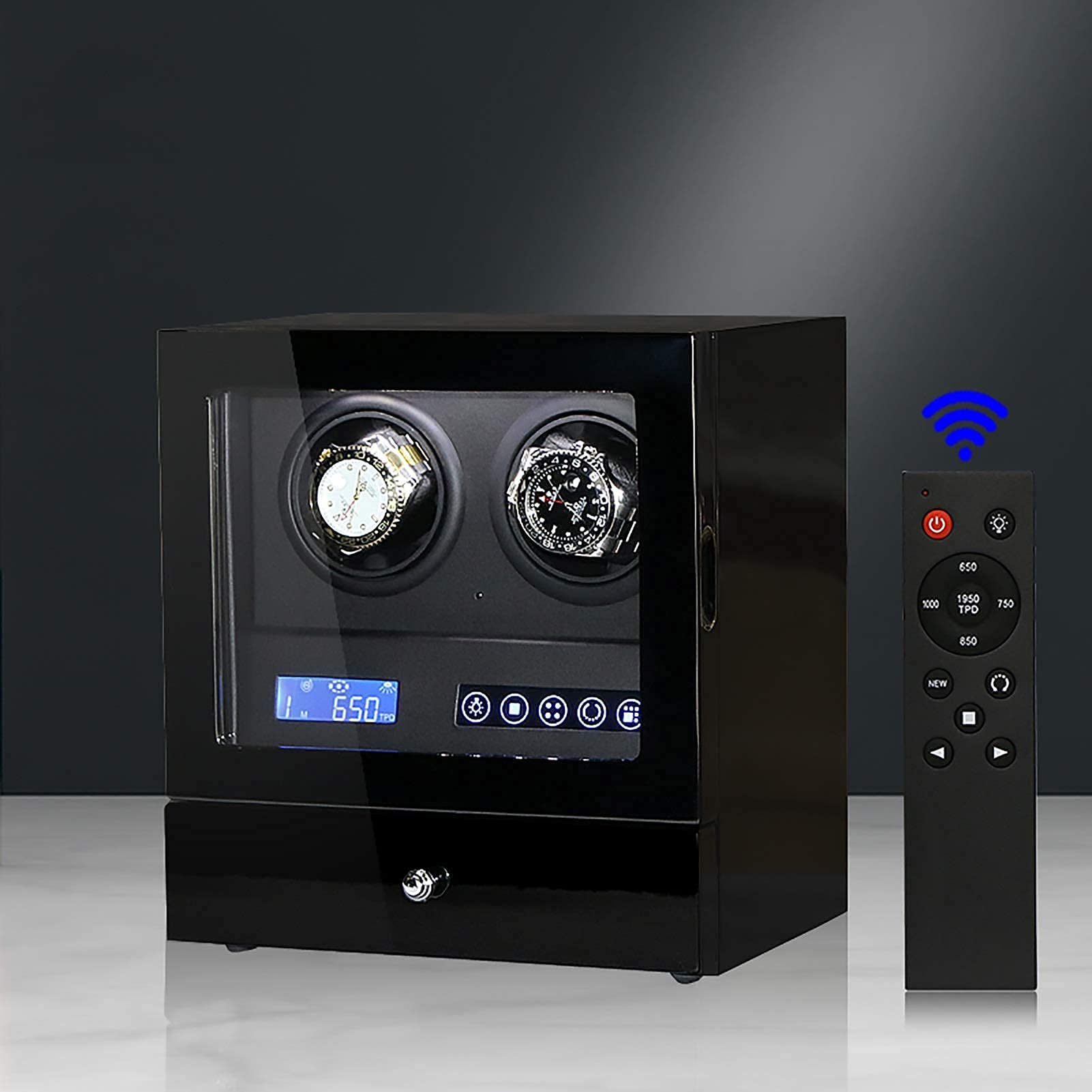 Uhrenbeweger mit 2 Schlitzen, automatischer Uhrenbeweger, mechanische Uhren, antimagnetischer Rüttelmechanismus, LCD-Anzeige, vertikal drehbare Uhrenaufbewahrungsbox，