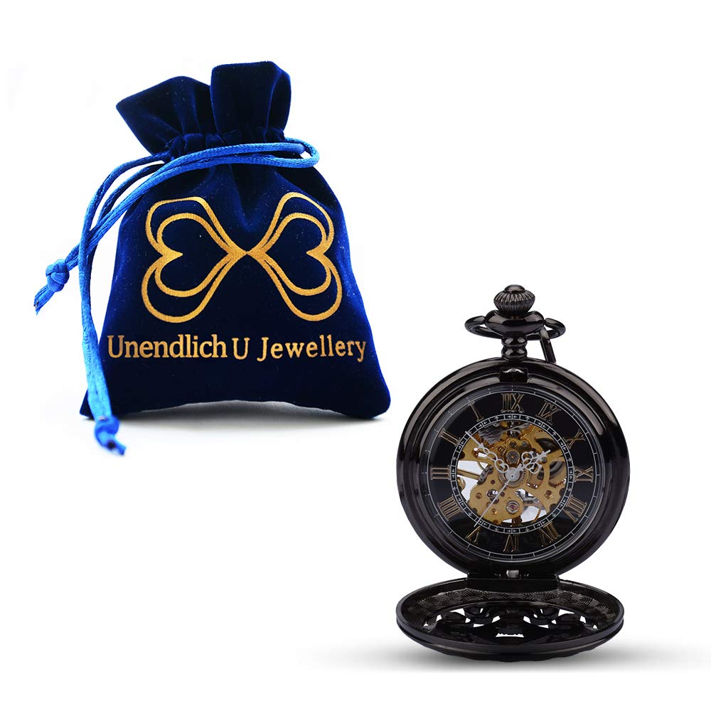 Unendlich U Herren Unisex Retro Taschen Uhr Römische Ziffern Skala Analog Taschenuhr Handaufzug Mechanisch Handaufzug Edelstahl Skelett Kettenuhr