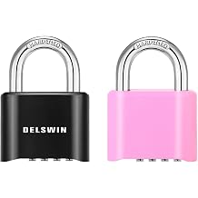 DELSWIN 4-Digit Combination Lock Outdoor Padlock - Heavy Duty Locker Lock with Hardened Steel Shackle, Waterproof Combo Lock for Gym Locker, Hasp Storage, Shed, Fence, Gate Black,Pink