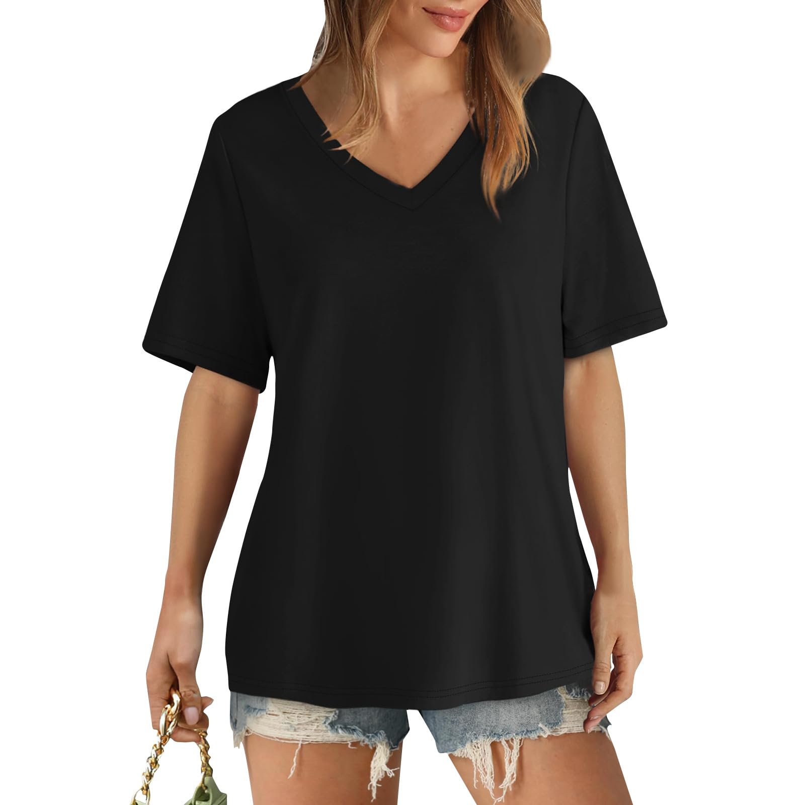 JYJXFD Blusas Mujer Moda Manga Larga Escolar Camiseta Verano Cortas V Cuello Perder Color Blusas De Mujer Elegantes Tallas Grandes Camiseta Deporte Mujer Camiseta Mujer Manga Corta Blusas Mujer
