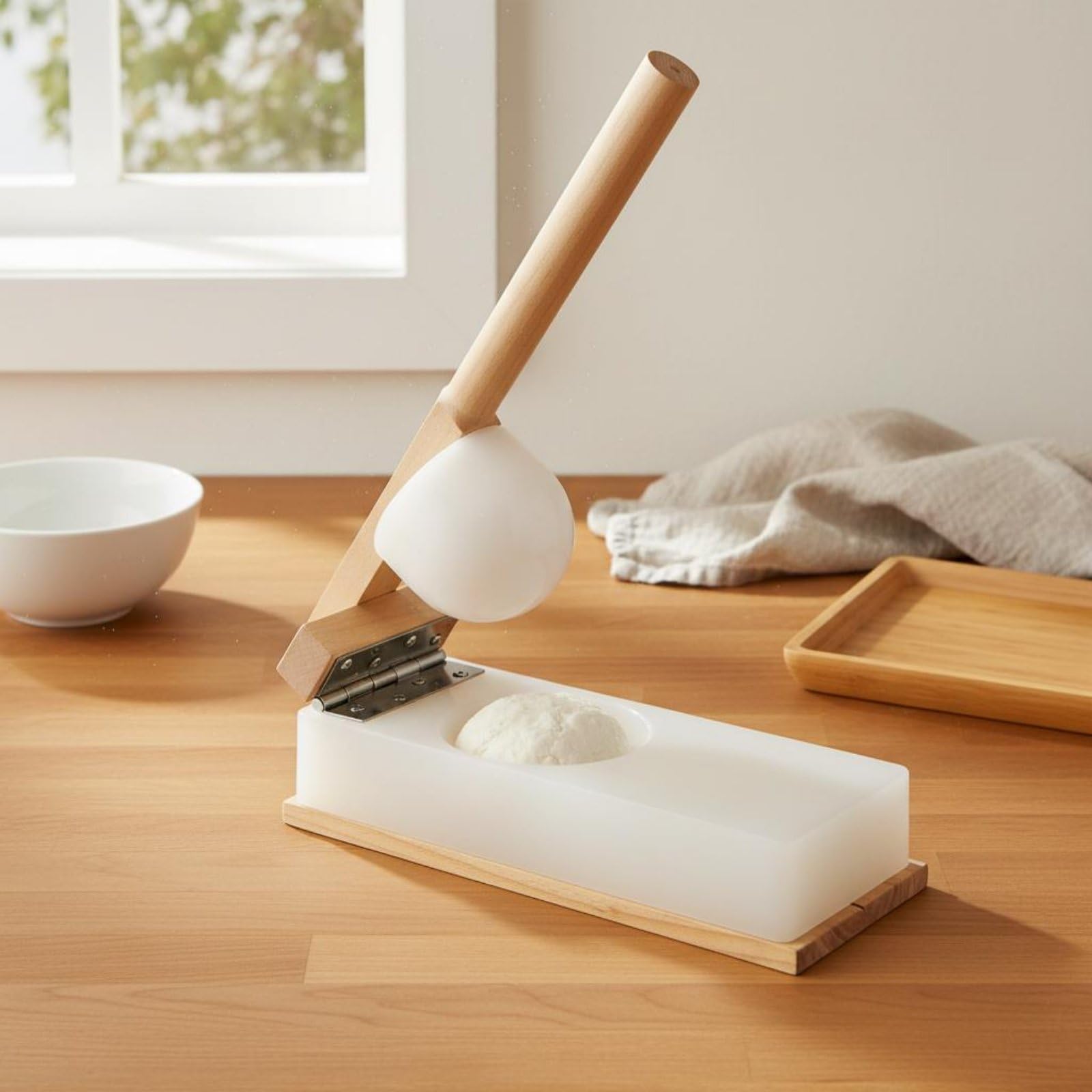 Gralara Teigpresse Holz Teigformer Teigroller Teigstampfer Manuelles Küchentool für Gleichmäßige Teigscheiben für Dumplings Reisspeisen Haushaltsküche, 95x45mm Kunststoff L