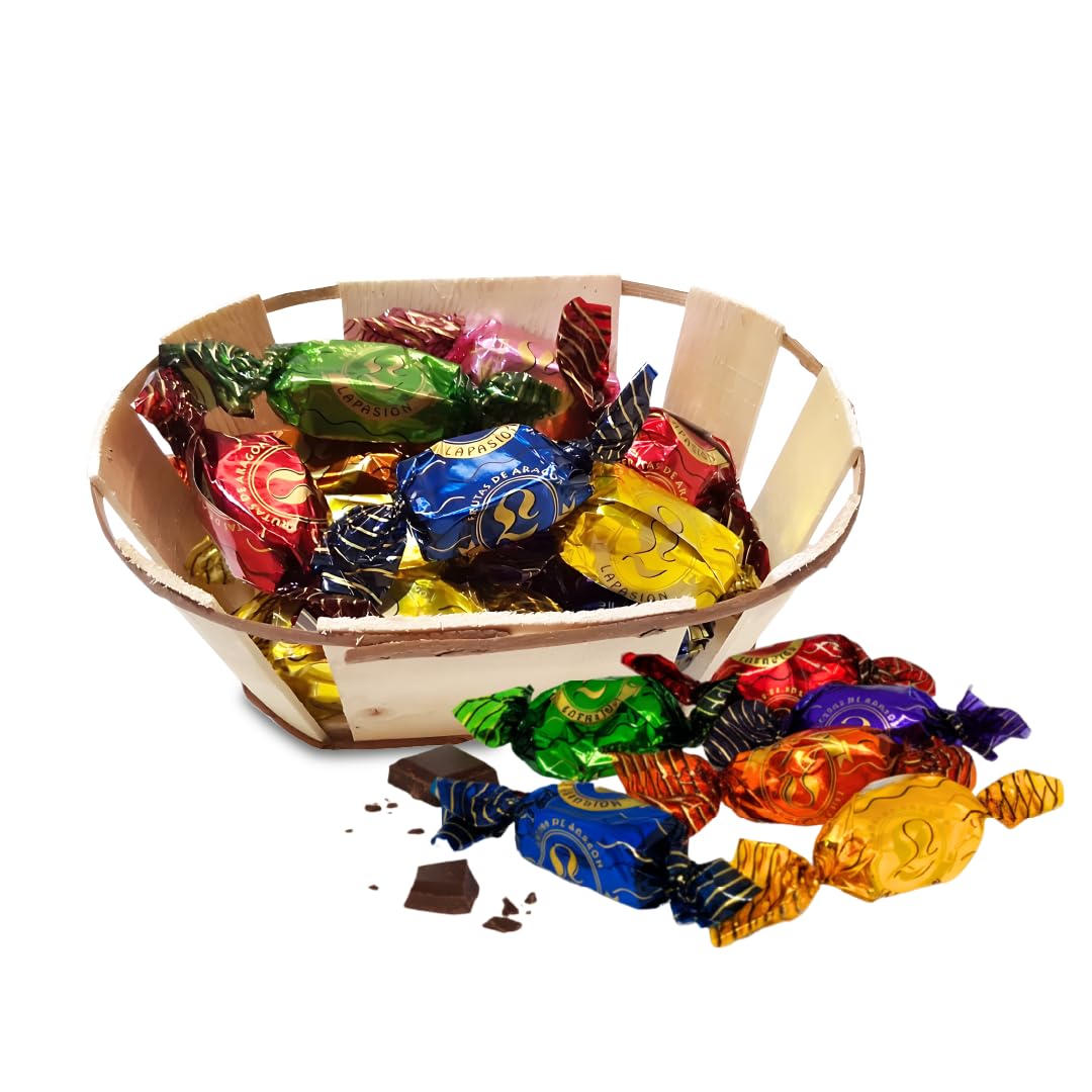 LAPASION - Frutas de Aragón con chocolate | Frutas cubiertas con chocolate | cestas para regalar | Surtidos de Chocolates |fruta confitada | 250g x 2 cestos