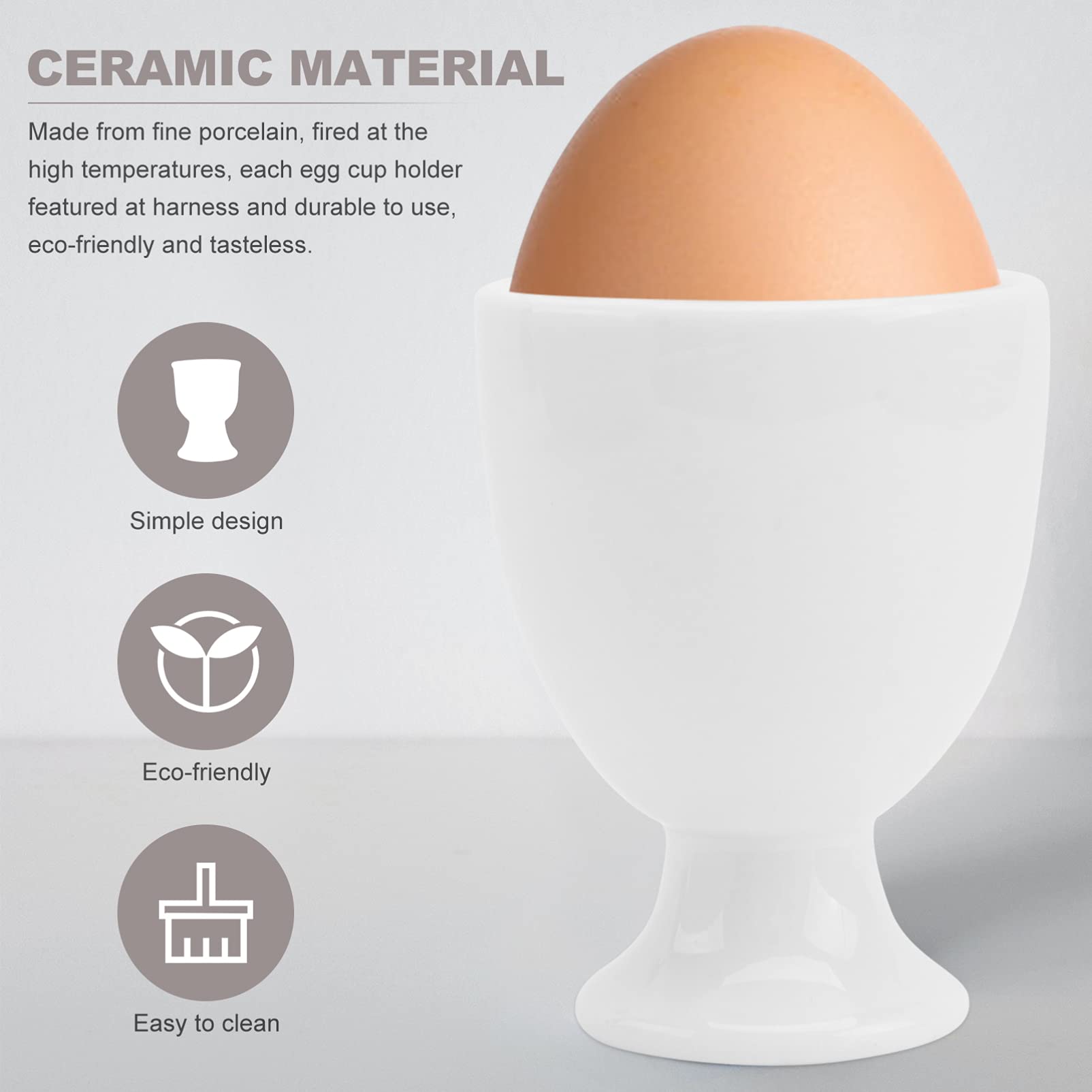 PRETYZOOM Coquetiers en Céramique Blanche, Lot de 6, pour Petit-déjeuner | Support Stable pour Œuf, Nettoyage Facile, Style Épuré pour Hôtel et Table