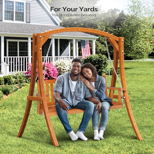 Image of VINGLI Upgraded 5 FT Wooden Porch Swing, 880 LBS Solid Fir Wood, Brown