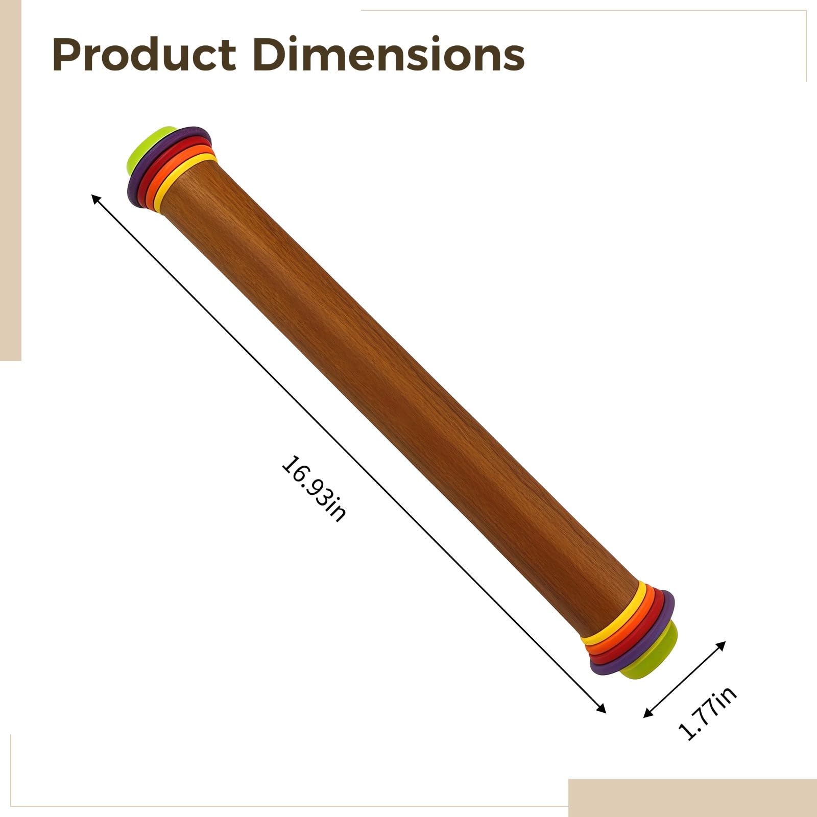 Keks-Teigrolle mit Prägung, Holz-Backrolle mit Dickenringen, geführte Teigrolle für Keksteig, Pizza, Mürbeteig und Tortenböden, 5 abnehmbare Ringe für gleichmäßige Stärke