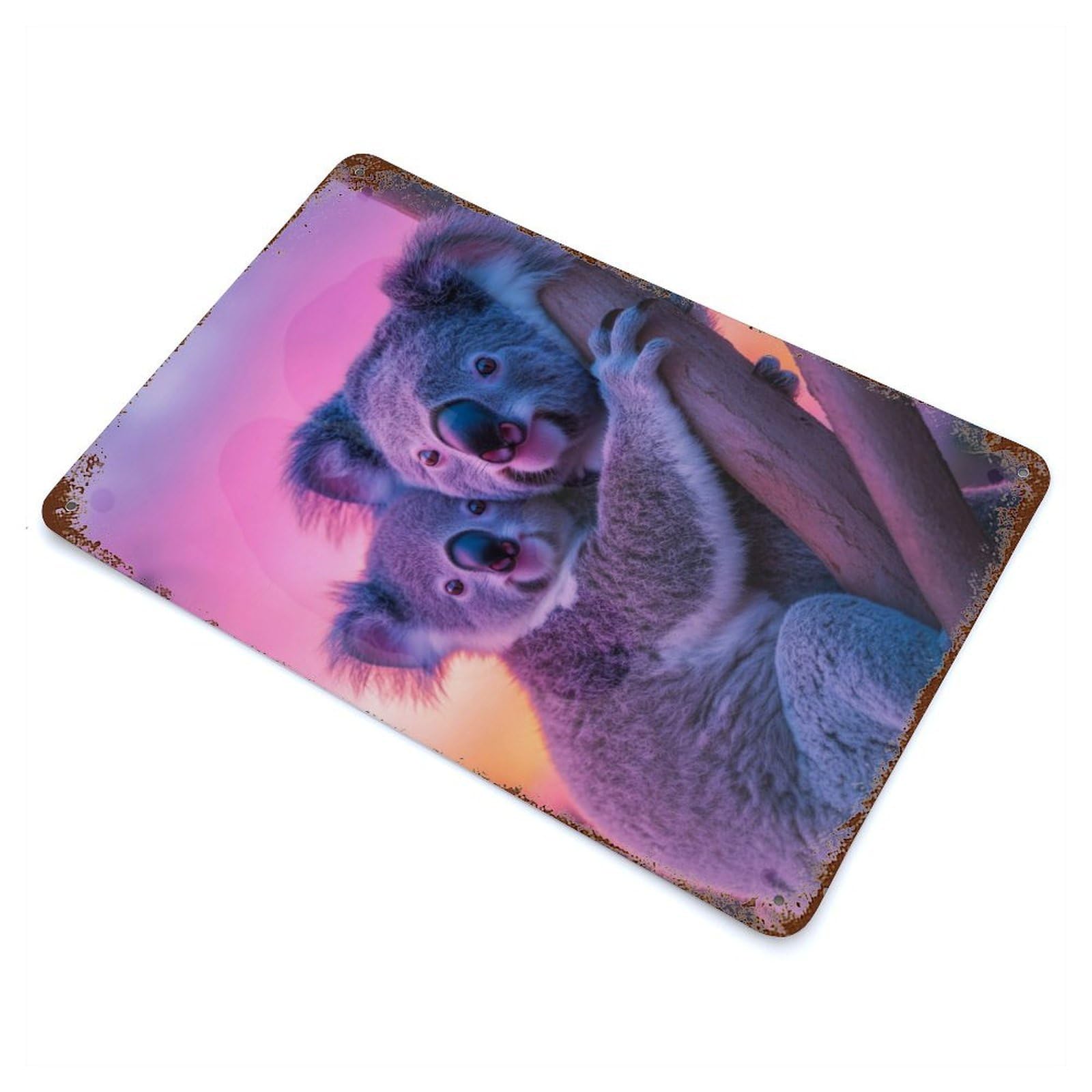 Koala Couple at Sunset Rusty Metal Tin Sign 11.8"x7.9", Old School Wall Decor for Garage, Pub Or Kitchen