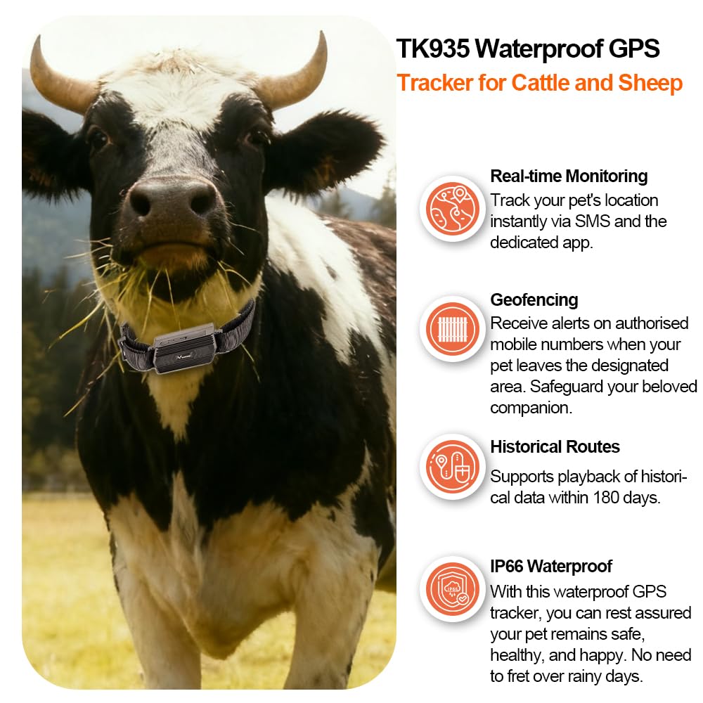 Winnes 4G Rastreador GPS para Perros, Caza Caballos Vacas Ovejas 3000mAH Batería Localizador GPS para Animales Grandes Resistente al Agua IP66 Seguimiento en Tiempo Real, Alerta de Geocerca TK935