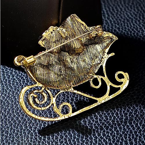 Image of Christmas Sleigh Ride Brooch Pin for Women Girls Men Multi-Colored Rhinestone Sled Presents Pins Clip Lapel Sweater Scarves Jackets Dress Brooches Pins Dainty Clothes Accessories Jewelry Gifts Xmas